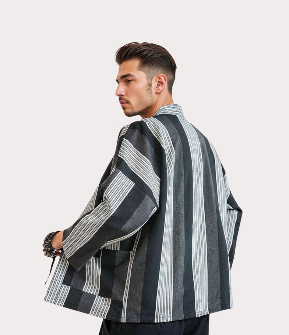 Kimono pour homme style haori, veste traditionnelle japonaise à rayures