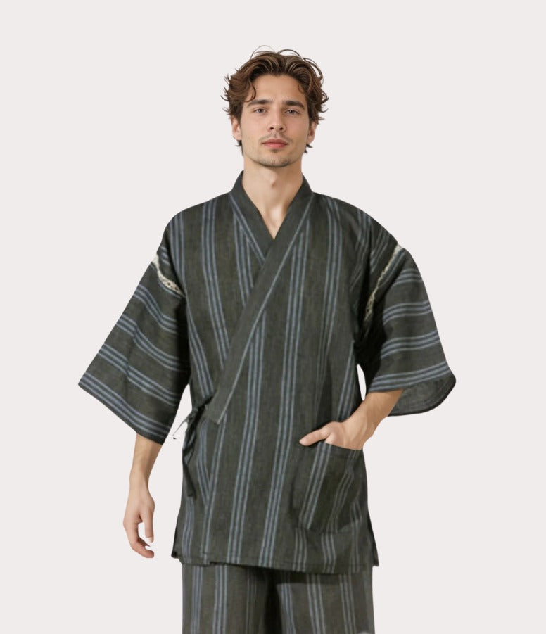 Pyjama japonais rayé gris