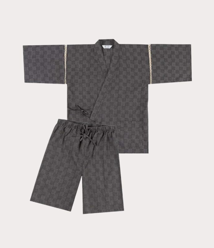 Ensemble traditionnel jinbei noir pour homme, veste kimono à manches courtes et short assorti