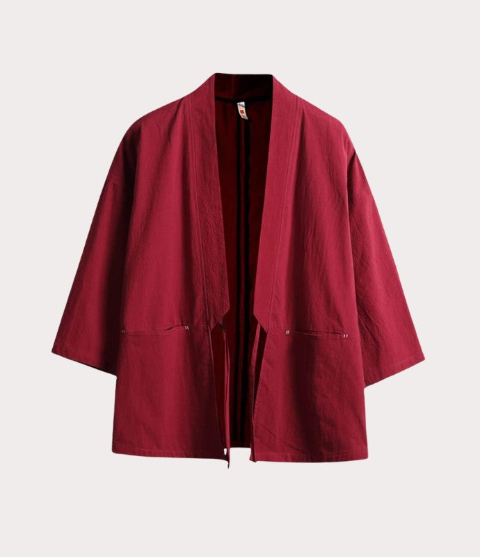 Veste kimono rouge pour homme, style traditionnel japonais